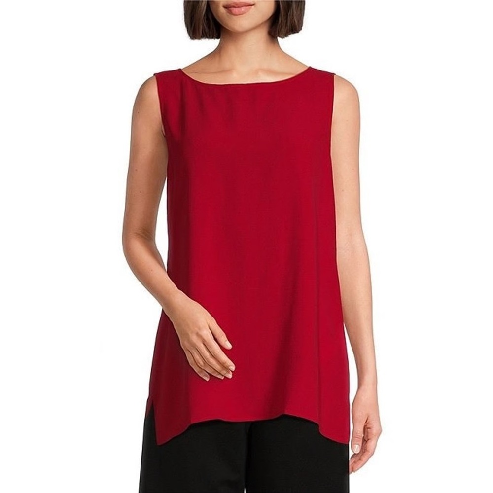 NWT Eileen Fisher High-Low Silk Georgette Crepe Tunic Top Shell Blouse Sz M